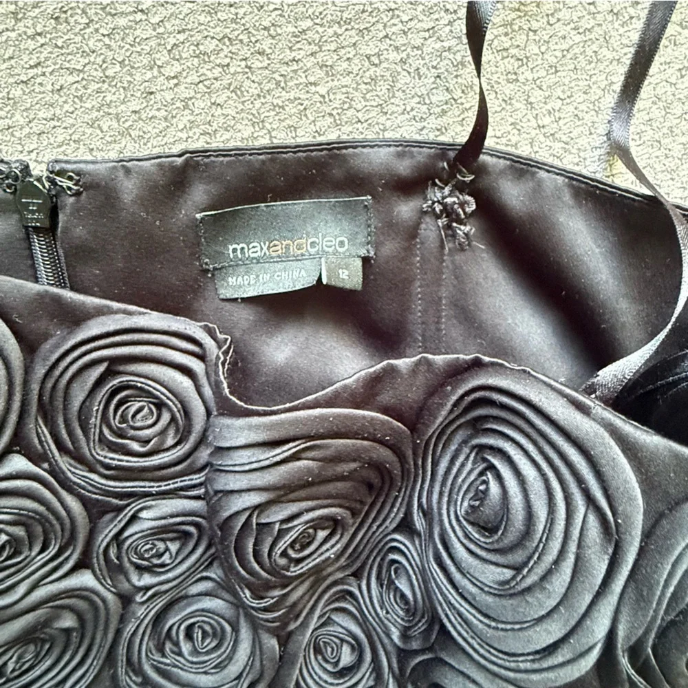 Nordstrom Max and Cleo Cocktail dress size 12 Black Ruched Floral Chiffon‎